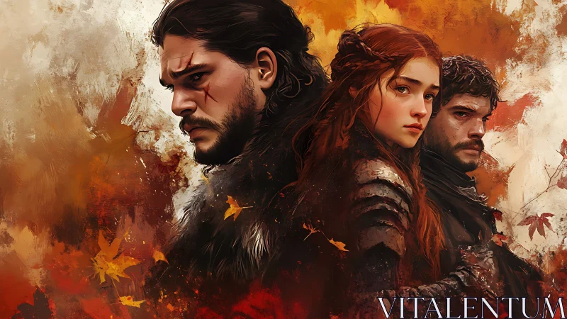 Autumn warriors standing strong in a storm of falling leaves.