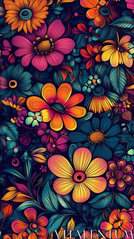 Neon Bloom Explosion: Electric Garden of Chromatic Flowers.