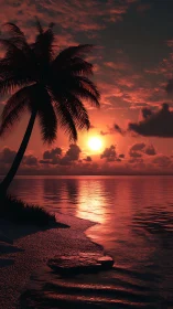Crimson tides cradle a lone palm in quiet tropical hush