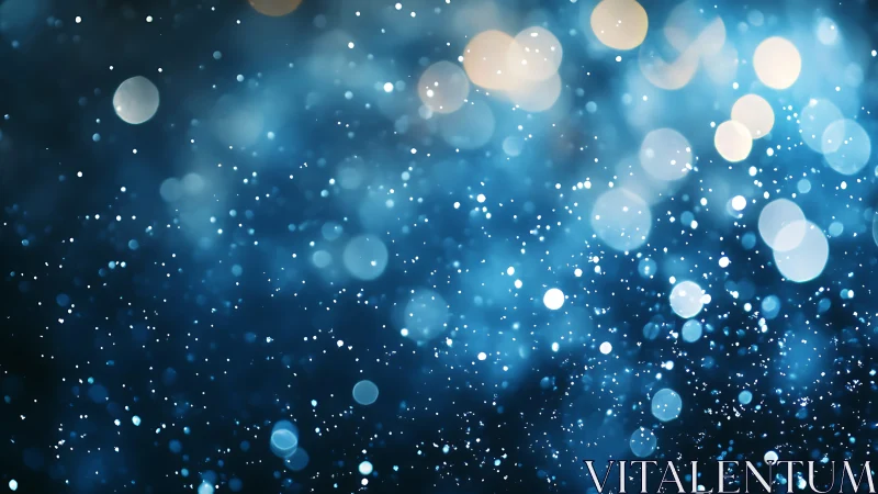 Blue bokeh particles shimmer against deep midnight backdrop.