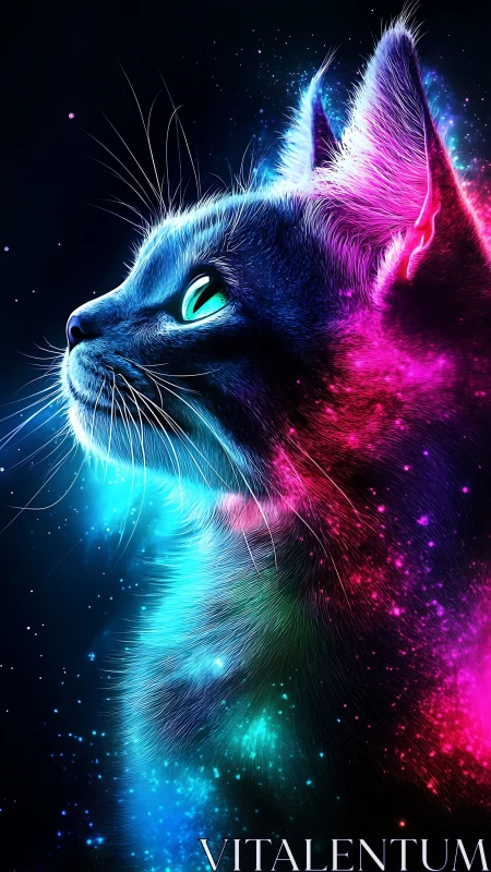 Neon Feline Portrait with Crystalline Eyes.