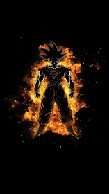 Blazing anime warrior stands strong in a storm of fiery power