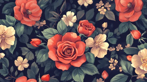 Coral Roses and Cream Blooms: A Dark Garden's Secret.
