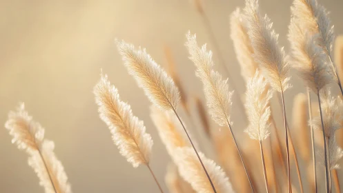 Soft pampas grass plumes sway gently in warm golden light.