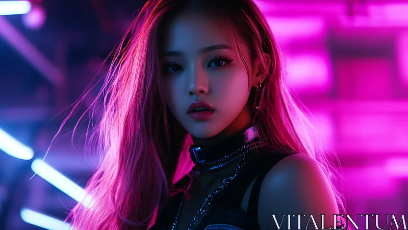 Cyberpunk portrait uses neon rim lighting on futuristic model