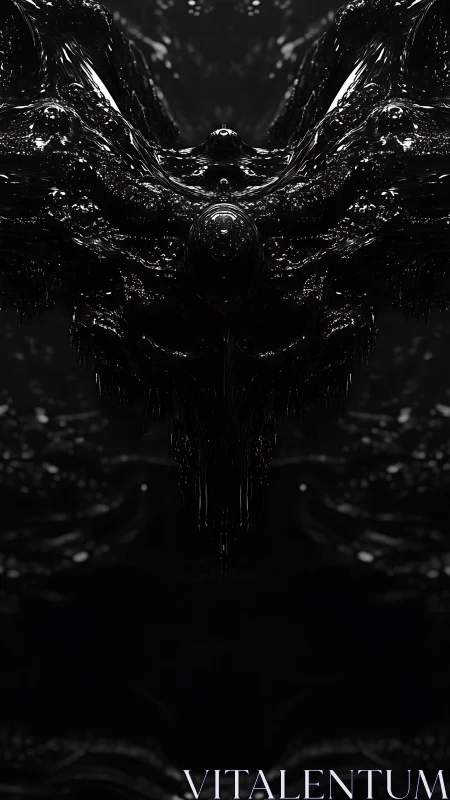 Specular black biomechanical structure forms symmetrical dripping mass