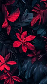 Red flowers with dark foliage rendered in vibrant digital painting