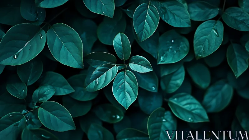 Moody macro foliage with central highlighted leaf cluster.