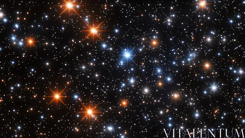 Dense starfield with blue and orange stars against black sky.