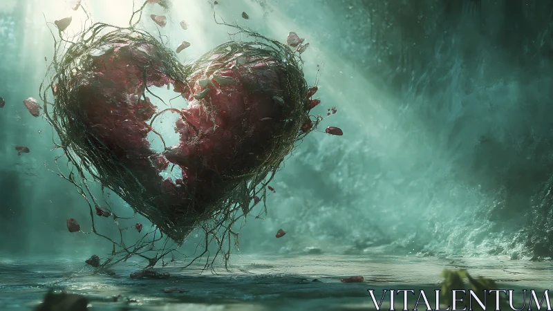 Floating Heart Void: Otherworldly Extraction in Teal Nebula.