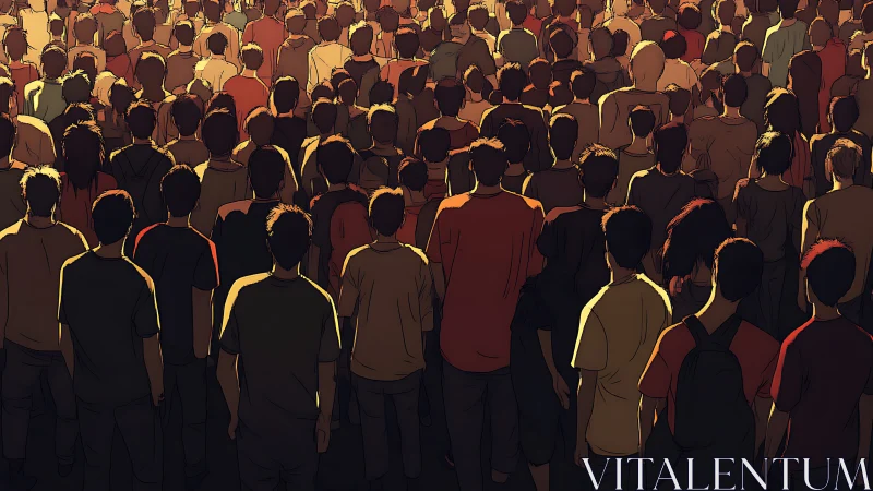 Warm glow over a gathered crowd of hopeful strangers.