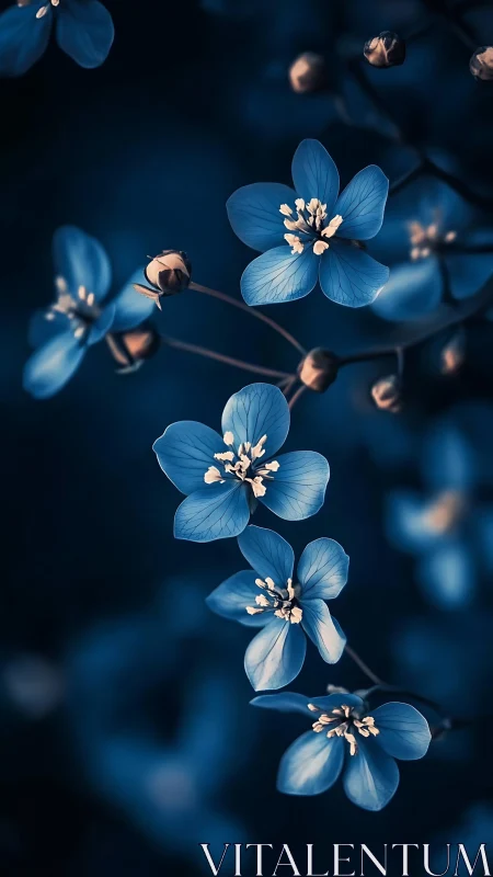 Blue Floral Stems with Contrasting Stamen Detail Nocturnal Illumination
