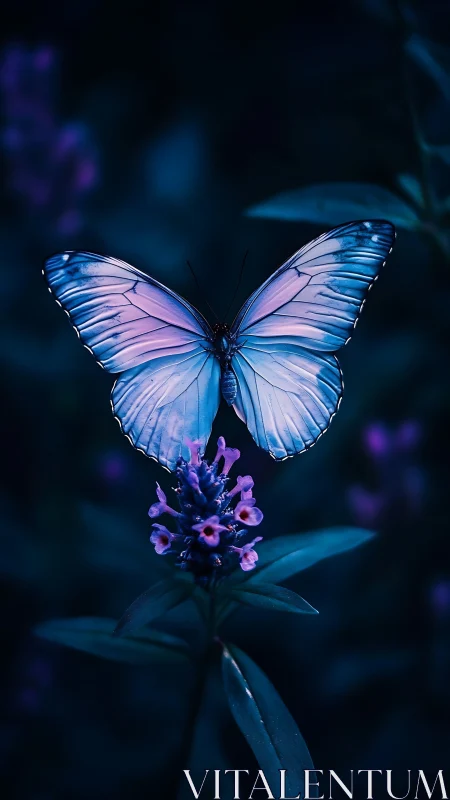 Moonlit orchid-dweller spreads neon twilight wings.