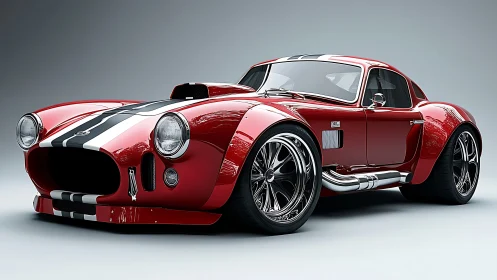 Red widebody classic coupe with racing stripes and chrome wheels