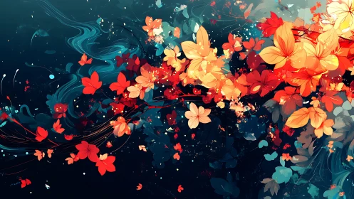 Chromatic Floral Emergence: Layered Botanical Forms Against Deep Teal.