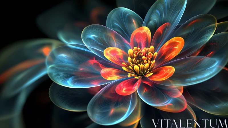 Luminous fractal flower glows in radiant neon hues.
