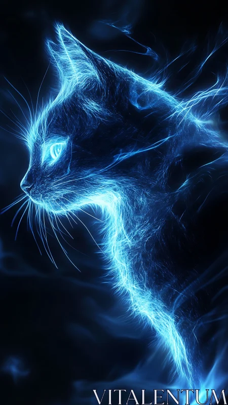 Luminescent Cat Head Profile with Electric Blue Glow