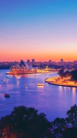 Sydney harbour skyline glows under vivid twilight gradient