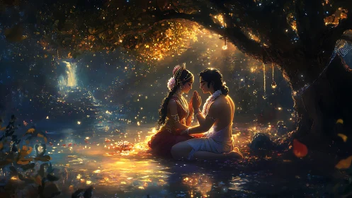 Luminescent Whispers in Stone: Love Beneath Golden Caverns