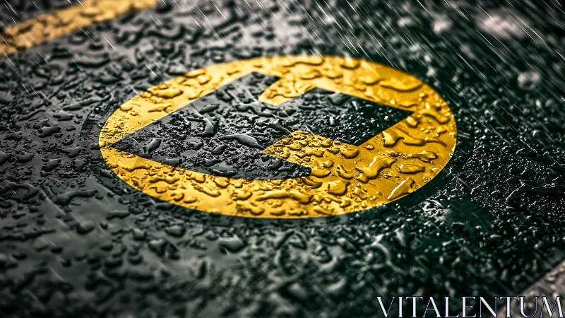 Wet electric vehicle charging symbol under heavy rain.