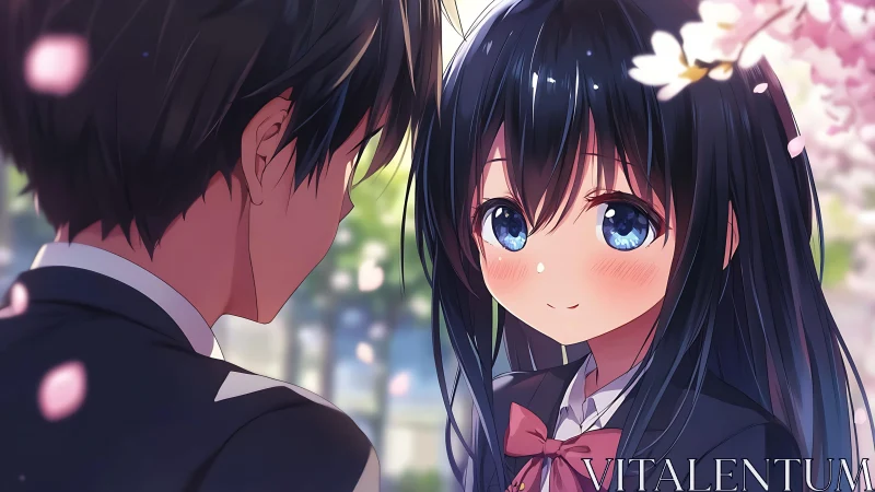Soft spring confession between shy anime school sweethearts