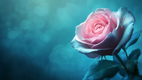 Pink Rose in Turquoise Light.