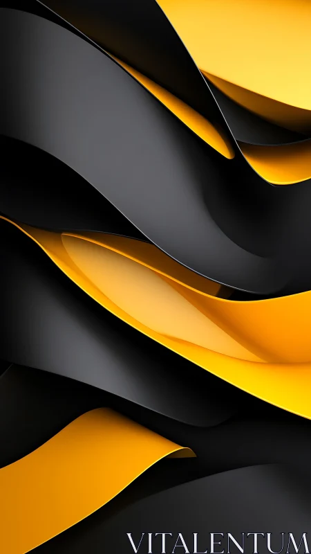 Bold golden ribbons flow across deep charcoal waves