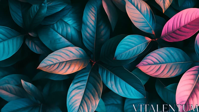 Neon cyan and magenta foliage rendered in cinematic digital lighting