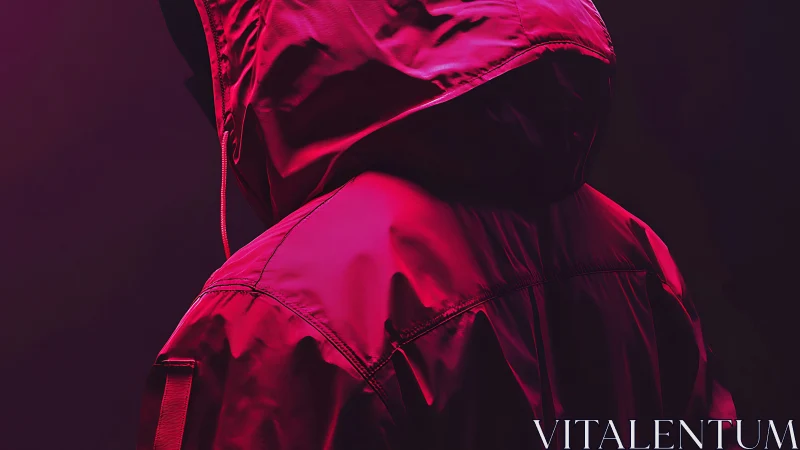 Crimson hooded figure in dramatic magenta rim lighting profile.