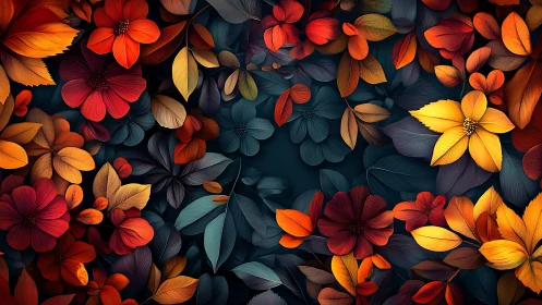 Digital painting floral tapestry with high-contrast foliage pattern.