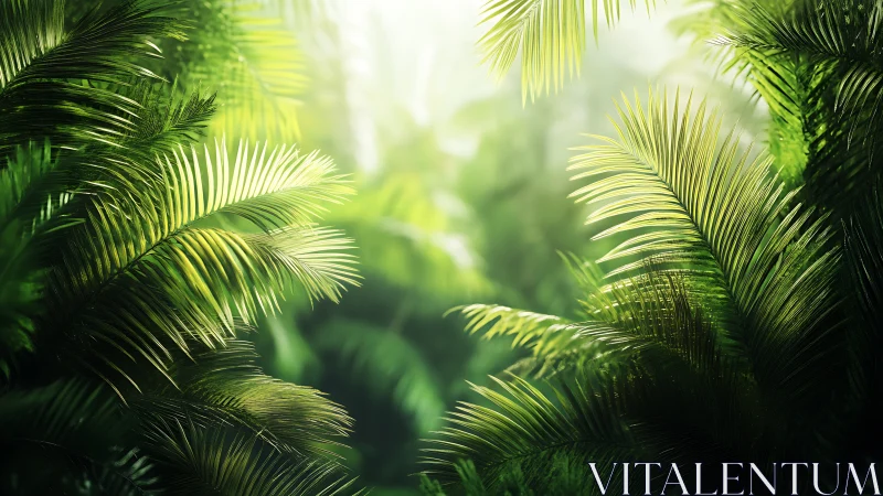 Sunlit Palm Leaves: Nature's Gentle Glow.