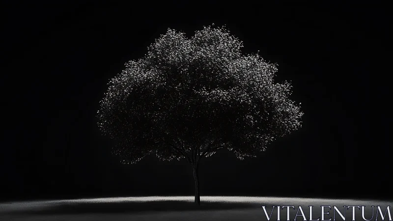 High contrast monochrome tree rendered in isolated spotlight