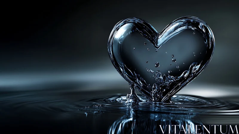 Water forms heart shape with dynamic surface tension effects visible.