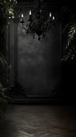 Velvet shadows host a lonely chandelier in jungle dusk