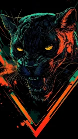 Neon-lit panther head in high-contrast vector ferocity study.