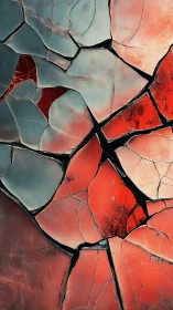 Cracked red teal surface forms bold abstract fracture grid.