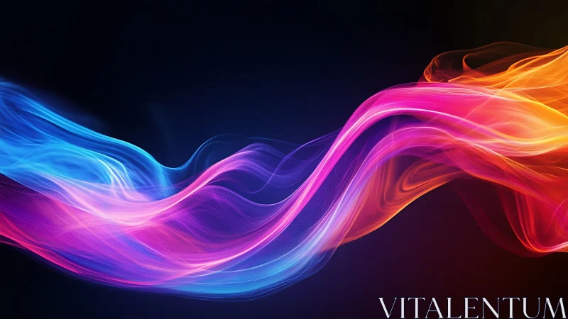 Chromatic light waves flowing across deep black field.