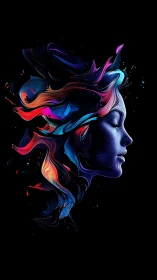 Vivid abstract female profile with flowing neon strokes.
