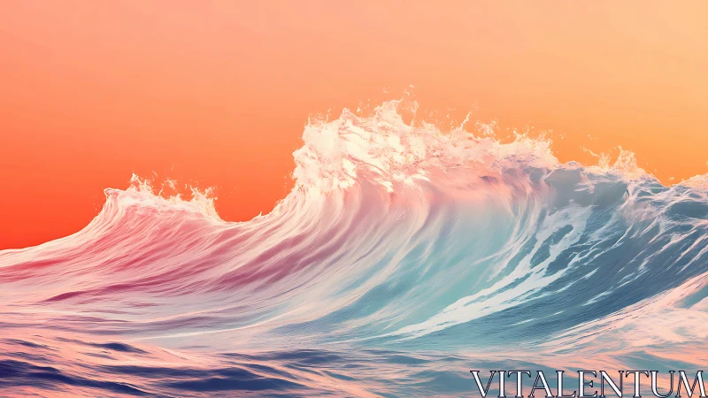 Pastel ocean wave under warm gradient sunset sky.