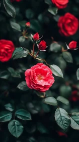 Deep crimson garden rose specimen with velvet petals in selective focus.
