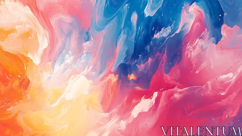 Multicolored abstract fluid clouds merge across the canvas