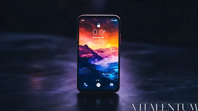 Smartphone Lock Screen Display with Vibrant Mountain Landscape Wallpaper.