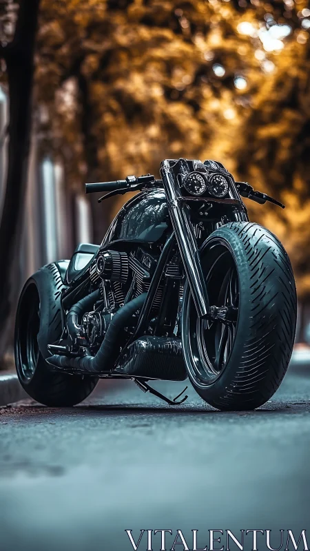 Custom black motorcycle waiting for an unforgettable city ride.