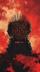 Digital painting of iron sword throne against blood-red field.