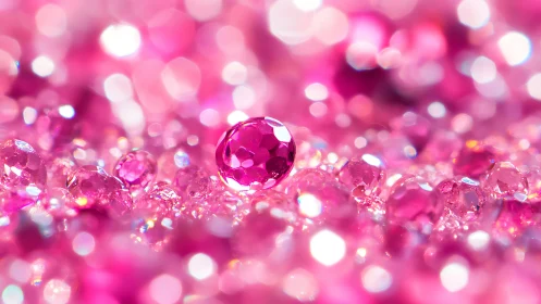 Macro depth-of-field study of faceted pink gem-like beads