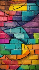 Polychrome geometric graffiti animates textured brick façade