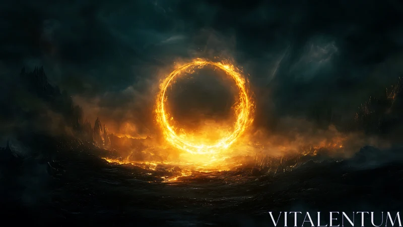 Cataclysmic Fiery Ring Portal in Desolate Wasteland.