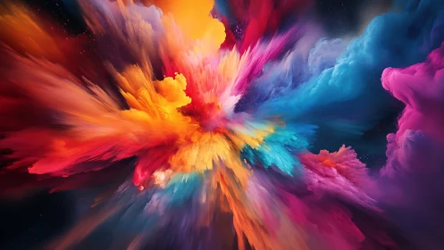 Radial chromatic explosion depicts volumetric clouds in motion