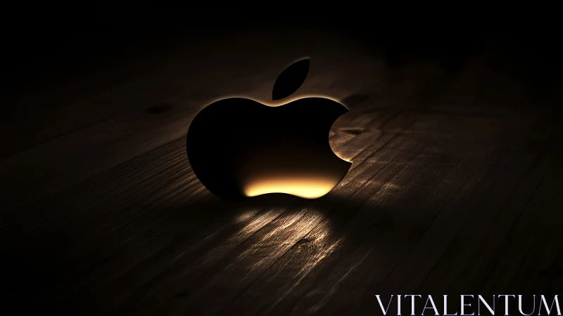 Luminescent Apple Silhouette on Weathered Wood Surface.