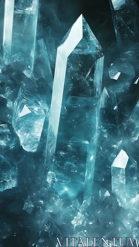 Glowing teal crystal spires rise through swirling icy mist